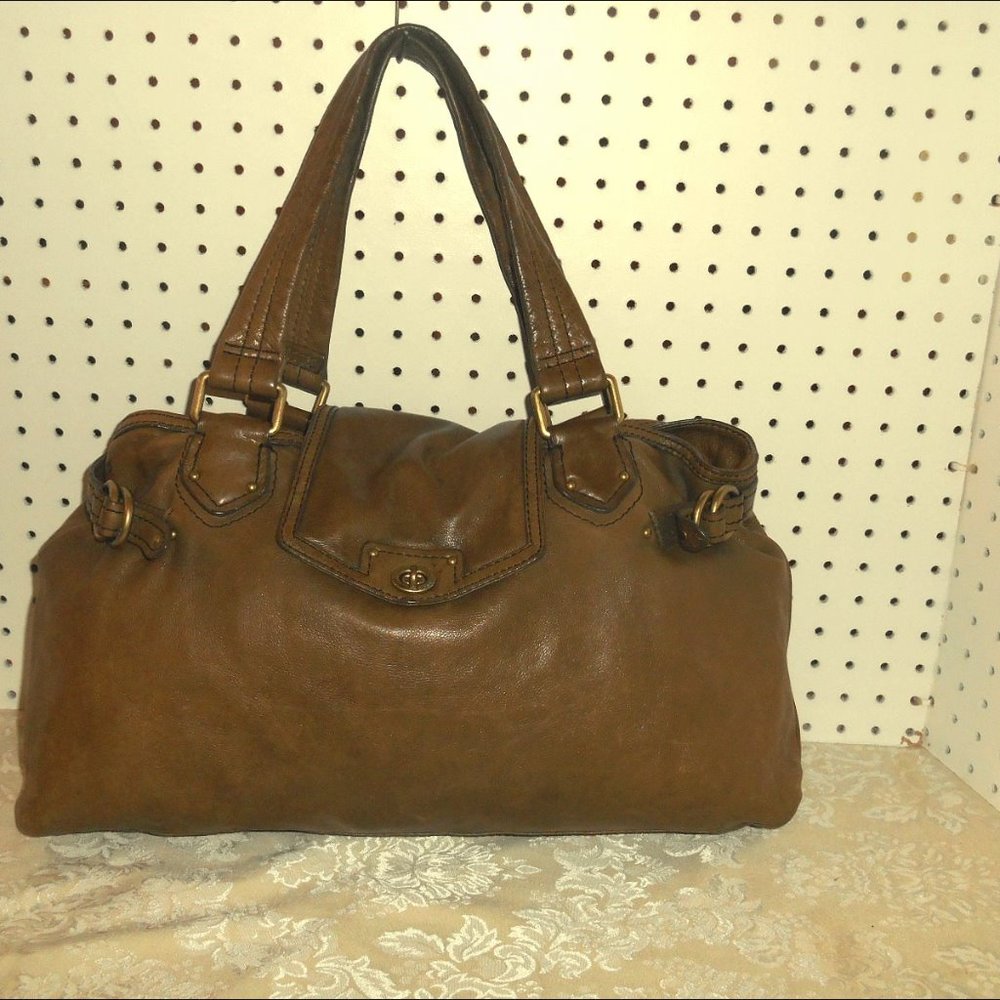 MARC JACOBS LG BROWN LEATHER TOTAL TURNKEY HANDBAG